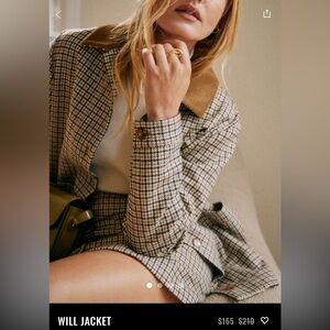 NWOT Sézane WILL Jacket SZ S Navy Ochre Houndstooth - IMMACULATE! Out of Stock!